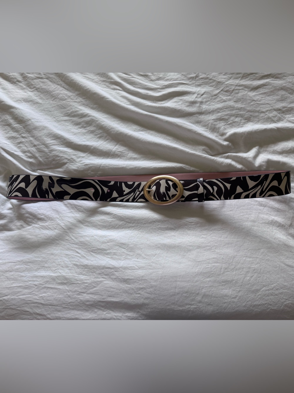 Eloquii Brown and White Swirl Belt with Gold Buckle